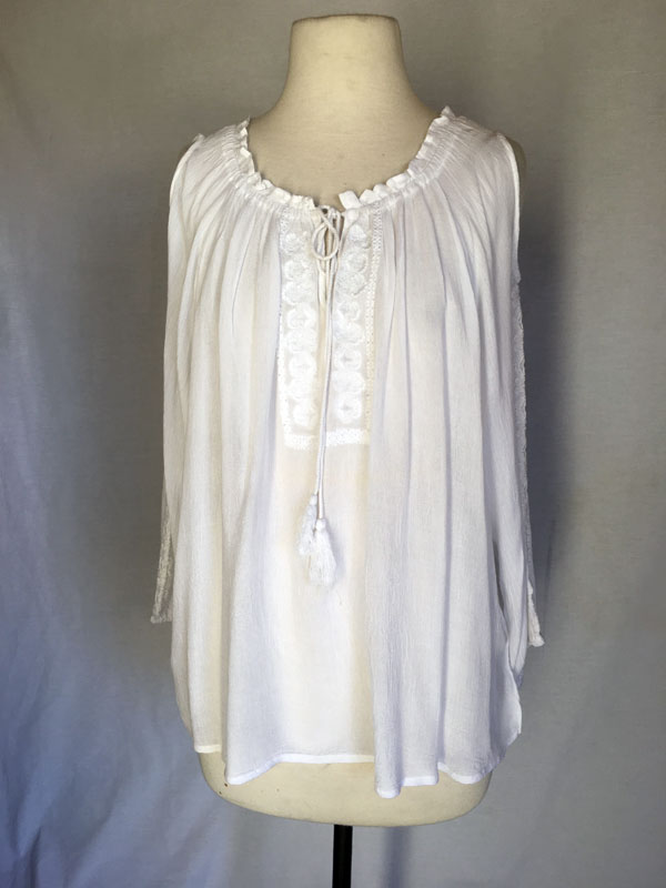 White Tunic Top with White Emb on neck & Arm cold shoulder